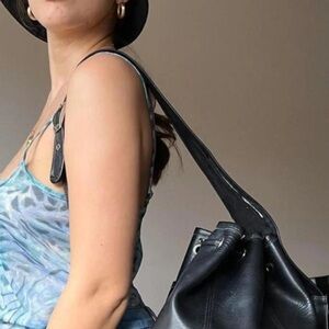 Vintage Coach chocolate brown Leather Shoulder drawstring Bag